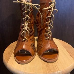 Peep Toe Lace Up Heels